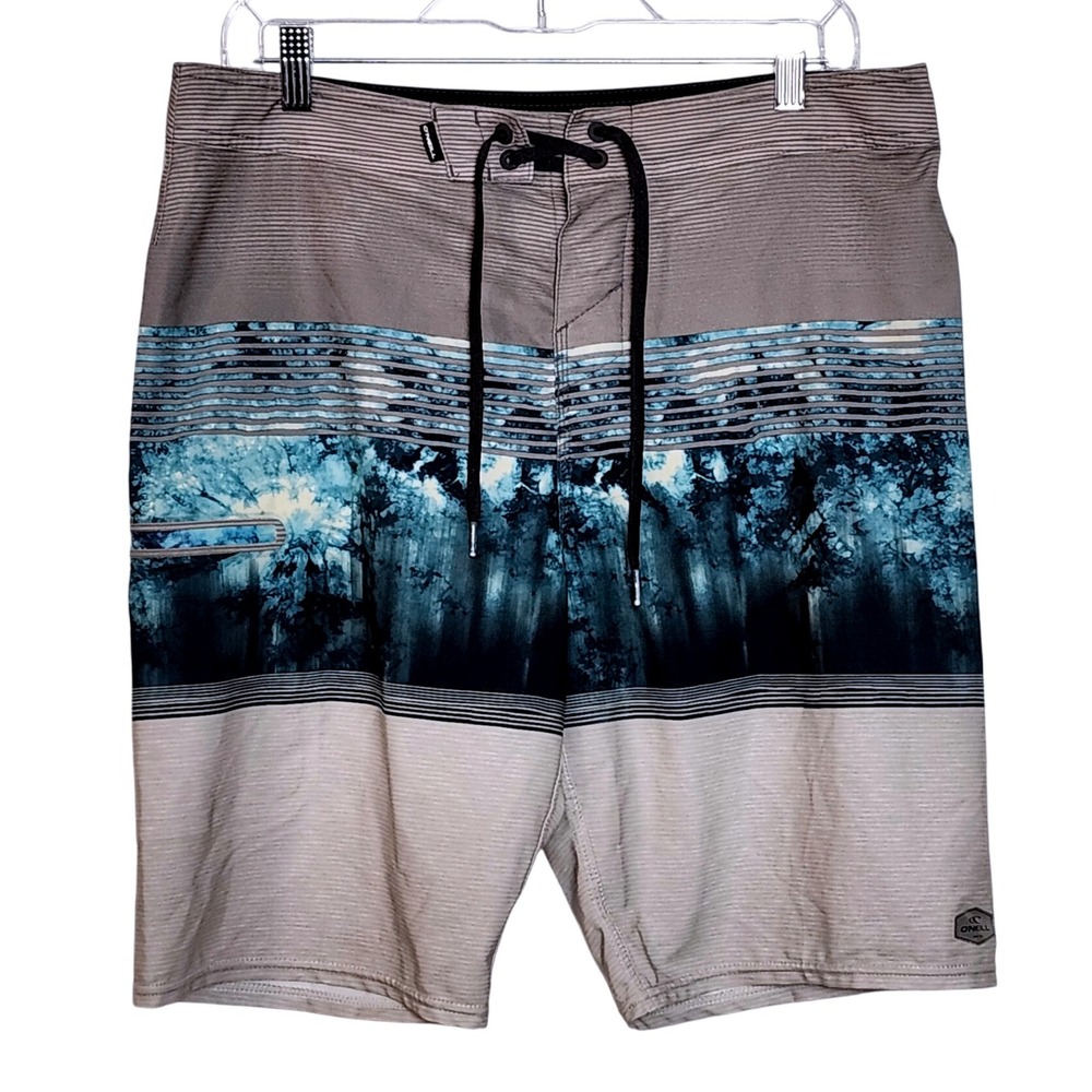 ONeill Hyperfreak Mens Board Shorts Gray Blue Striped Tie Dye Size‎ 32 SP8106002